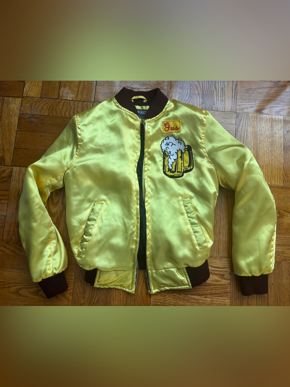 Vintage Home Alone Gus Polinski Kenosha Kickers Yellow Satin Bomber Jacket - Picture 3 of 5